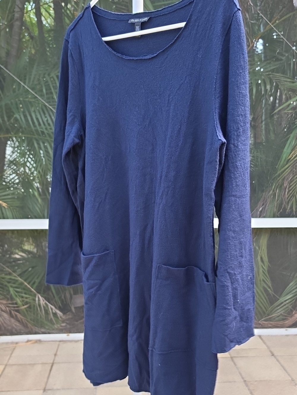 EILEEN FISHER Deep Navy Long Sleeve Pocket Tunic Dress